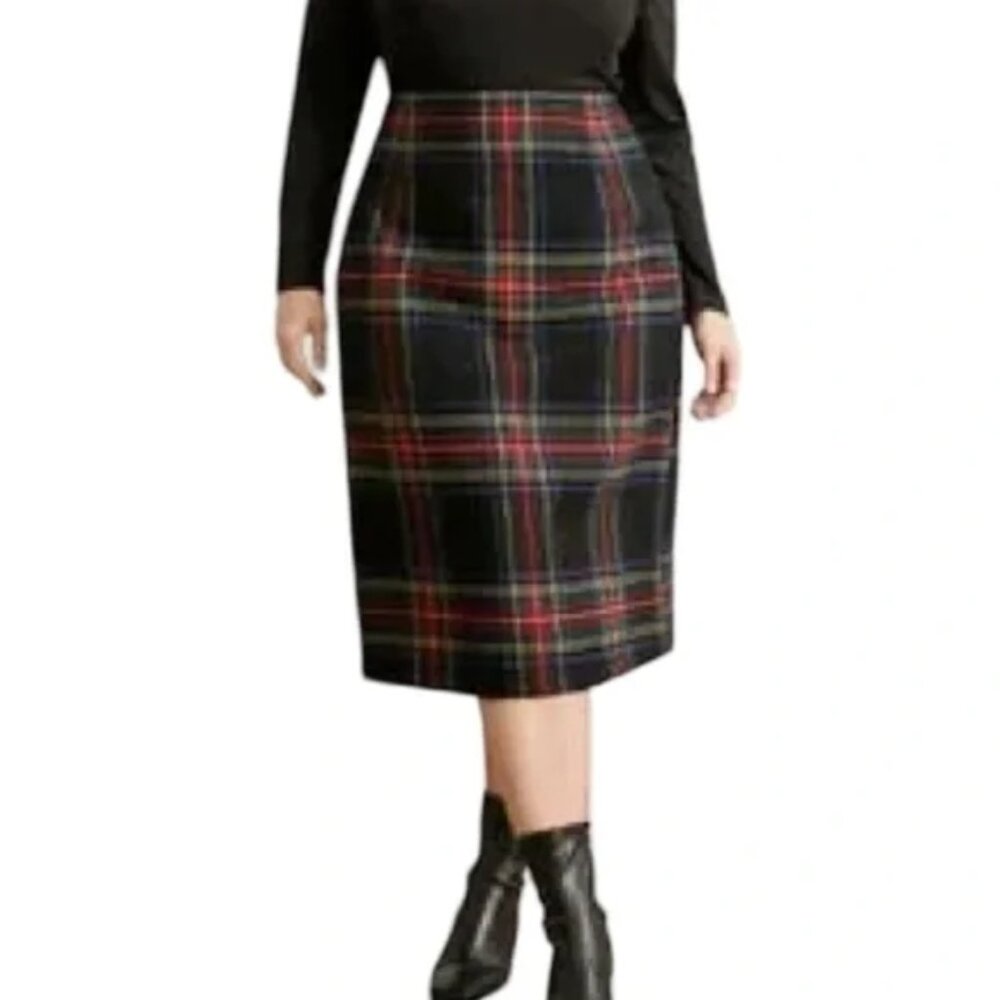NWT BloomChic Black Tartan Plaid Wool Pencil Skirt